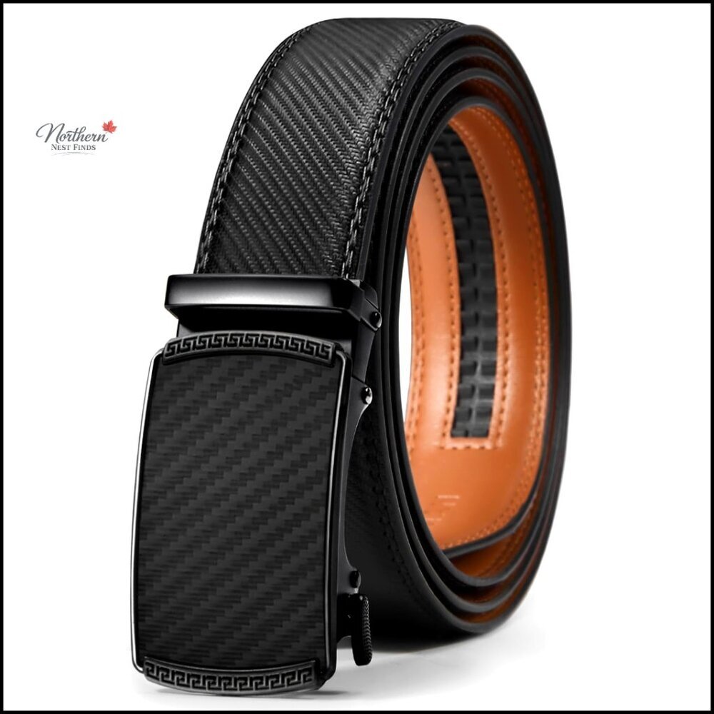 Men's Genuine Leather Ratchet Belt, Adjustable Buckle, Trim to Fit, Dress Casual